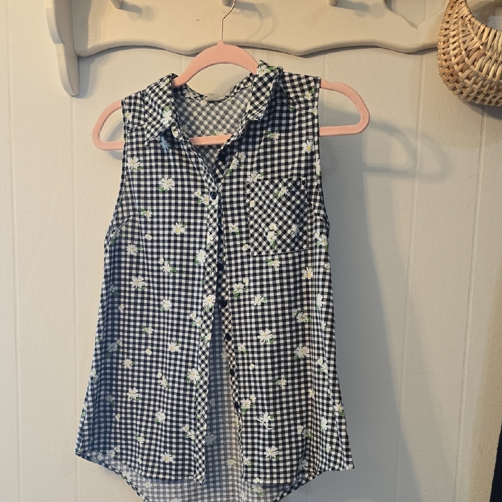 Passport Black and White Button Down Shirt with Collared Neckline